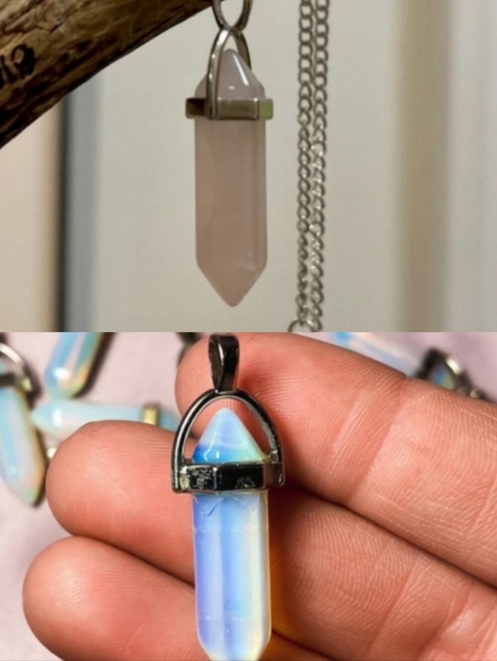 2 BULLET GEMSTONES OPALITE & ROSE QUARTZ